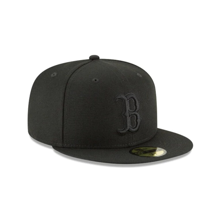New Era 59Fifty Boston Red Sox Fitted Blackout All Black Hat Front Right New Era 59Fifty Boston Red Sox Fitted Blackout All Black Hat Front Right