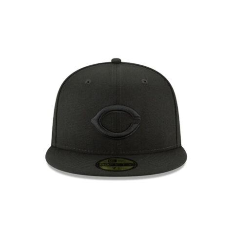 New Era 59Fifty Cincinnati Reds Fitted Blackout All Black Hat Front