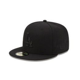 New Era 59Fifty Los Angeles Dodgers Fitted Blackout All Black Hat Front Left
