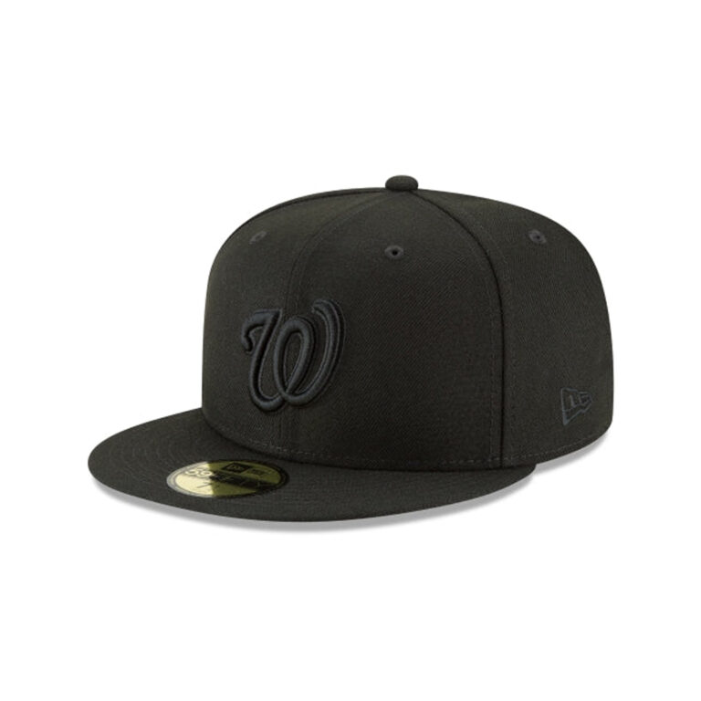 New Era 59Fifty Washington Nationals Fitted Blackout All Black Hat Front Left New Era 59Fifty Washington Nationals Fitted Blackout All Black Hat Front Left