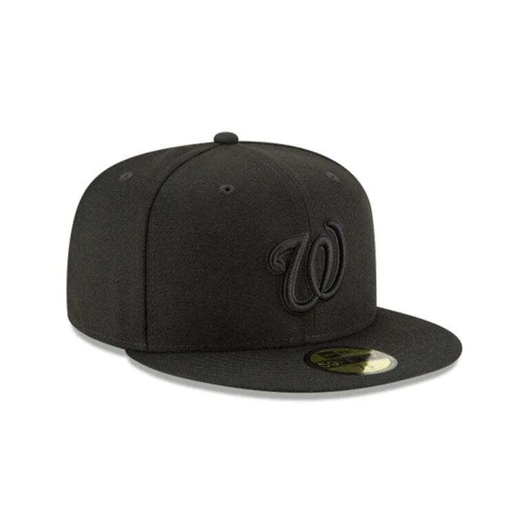 New Era 59Fifty Washington Nationals Fitted Blackout All Black Hat Front Right New Era 59Fifty Washington Nationals Fitted Blackout All Black Hat Front Right