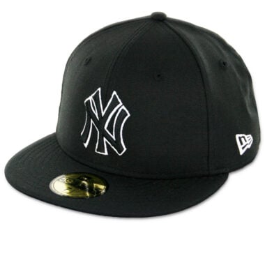 New Era 59Fifty New York Yankees Fitted Hat Black Black Logo White Outline New Era 59Fifty New York Yankees Fitted Hat Black Black Logo White Outline