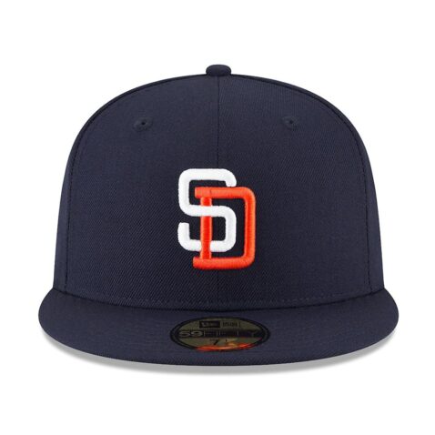 New Era 59Fifty San Diego Padres 1998 Tony Gwynn Inspired Throwback Cooperstown Fitted Hat Dark Navy White Orange