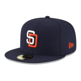New Era 59Fifty San Diego Padres 1998 Tony Gwynn Inspired Throwback Cooperstown Fitted Hat Dark Navy White Orange