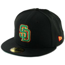 New Era 59Fifty San Diego Padres Rasta Fitted Hat Black Kelly Green Gold Scarlet Red