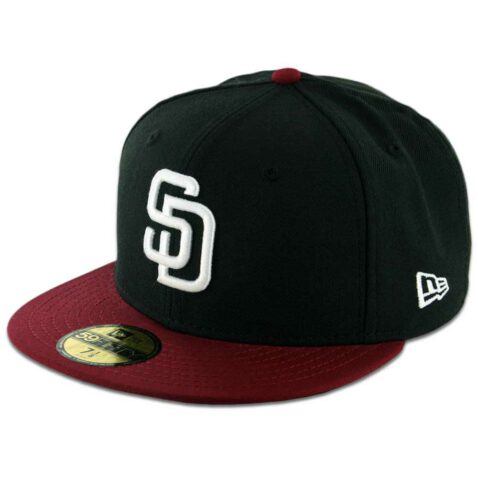 New Era 5950 San Diego Padres 2 Tone Fitted Black, White-Cardinal Red Hat