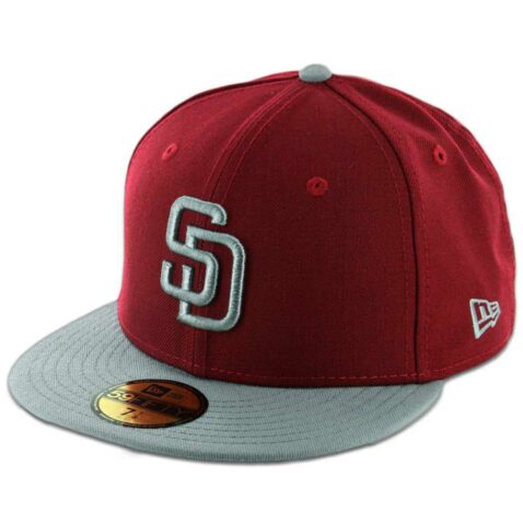 New Era 5950 San Diego Padres 2 Tone Fitted Cardinal Red, Storm Grey-Storm Grey Hat