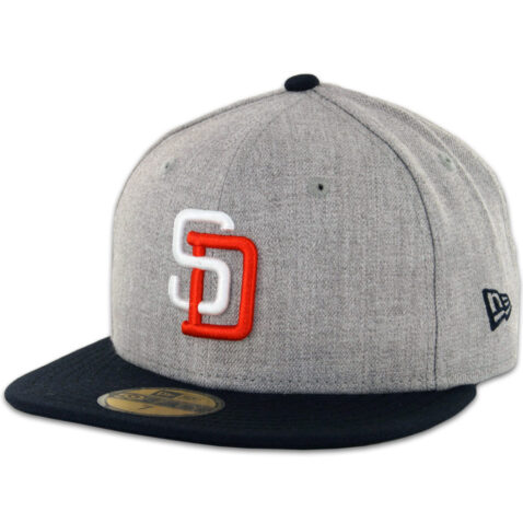 New Era 5950 San Diego Padres Tony Gwynn Heather Grey, Dark Navy Fitted Hat- Front