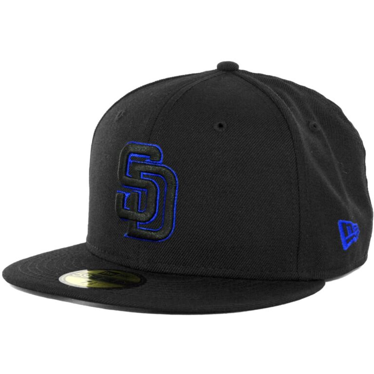 New Era 5950 San Diego Padres Fitted Hat, Black, Black, Royal Blue PadresBKBKRB