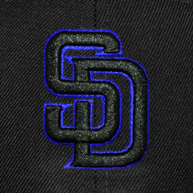 New Era 5950 San Diego Padres Fitted Hat, Black, Black, Royal Blue- Logo New Era 5950 San Diego Padres Fitted Hat, Black, Black, Royal Blue- Logo