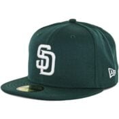 New Era 5950 San Diego Padres Fitted Hat, Dark Green, White- Front