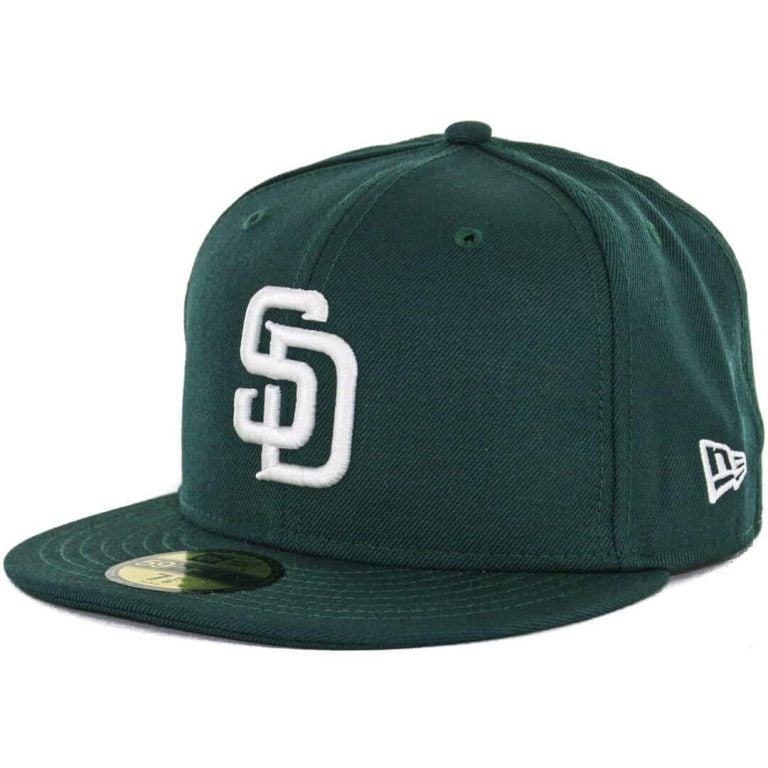 New Era 5950 San Diego Padres Fitted Hat, Dark Green, White- Front