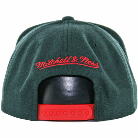 Mitchell & Ness Cleveland Cavaliers Brushed Wool Snapback Hat, Hunter Green/Red