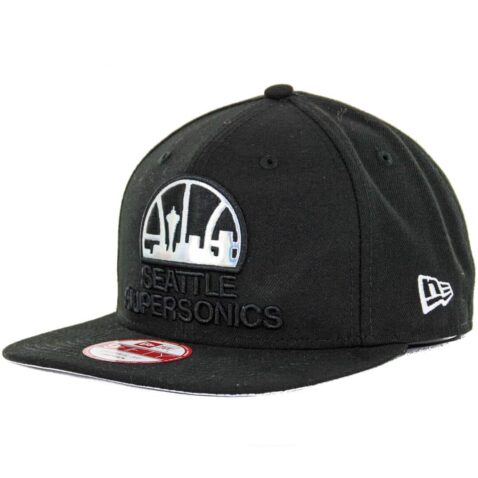 New Era 9Fifty Seattle Supersonics Logo Metallic Snapback Hat, Black