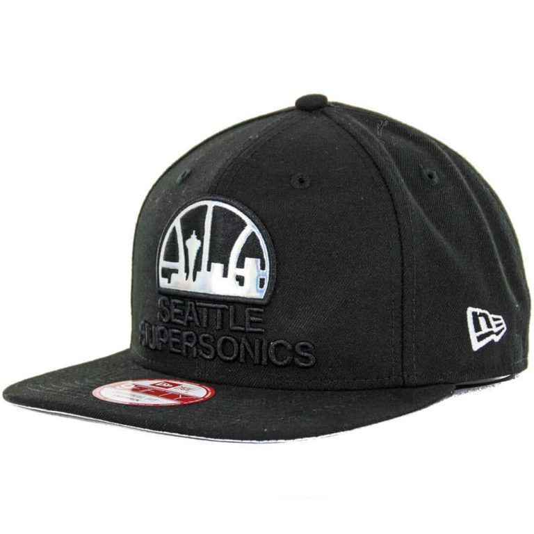 New Era 9Fifty Seattle Supersonics Logo Metallic Snapback Hat, Black New Era 9Fifty Seattle Supersonics Logo Metallic Snapback Hat, Black