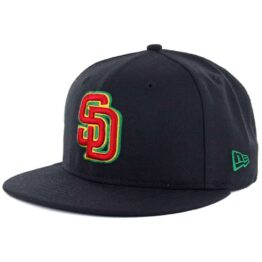 New Era 59Fifty San Diego Padres Black Rasta 2.0 Fitted Hat Red Yellow Green