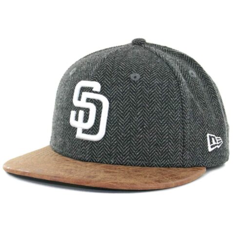 New Era x Billion Creation 59Fifty San Diego Padres Herringbone Leather Fitted Hat Black Tan