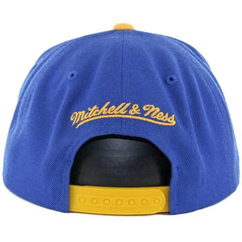 Mitchell & Ness Golden State Warriors Cursive Script Snapback Hat Royal Blue Yellow