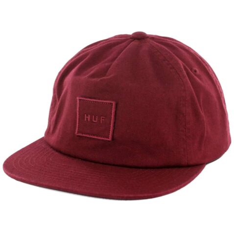 HUF Garment Wash Box Logo Snapback Hat Burgundy