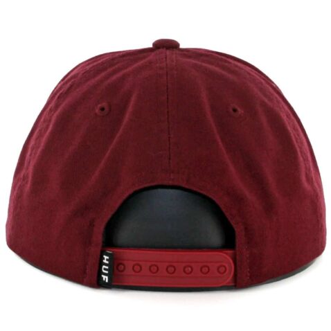 HUF Garment Wash Box Logo Snapback Hat Burgundy