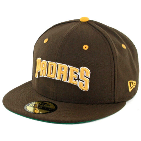 New Era 59Fifty San Diego Padres Word Jersey Logo Fitted Hat Brown Gold