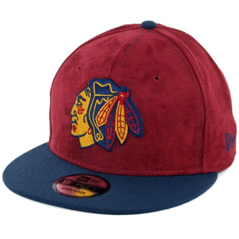 New Era 9Fifty Chicago Blackhawks Suede Snapback Hat Cardinal Ocean Blue