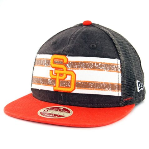 New Era 9Fifty San Diego Padres Vintage Throwback 1972 Stripe Snapback Hat Brown Orange