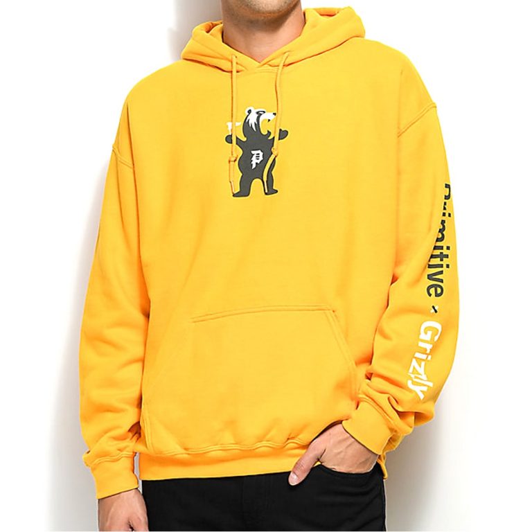 Primitive X Grizzly Mascot Hooded Sweatshirt Yellow