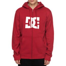 DC Shoes Star Zip Up Hooded Sweatshirt Rio Red White