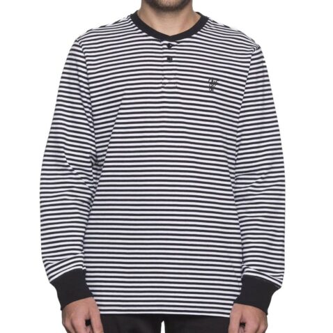 HUF Grayson Long Sleeve Henley Shirt Black White