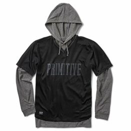 Primitive Two-Fer Baseball Pullover Thermal Hooded Sweatshirt Black