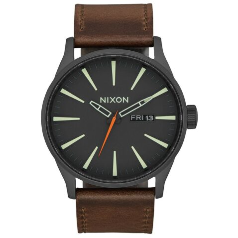 Nixon Sentry Leather Watch Black Lum Taupe
