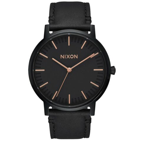 Nixon Porter Leather Watch Black Rose Gold