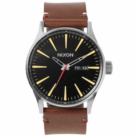 Nixon Sentry Leather Watch Black Brown