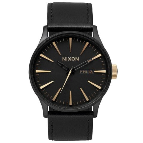 Nixon Sentry Leather Watch Matte Black Gold