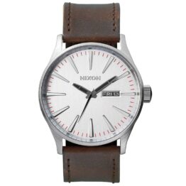 Nixon Sentry Leather Watch Silver Brown