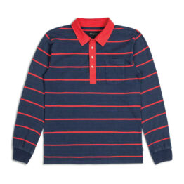 Brixton Belgrade Long Sleeve Polo Knit Shirt Navy Red