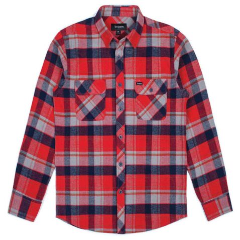 Brixton Bowery Long Sleeve Flannel Red Heather Grey Navy