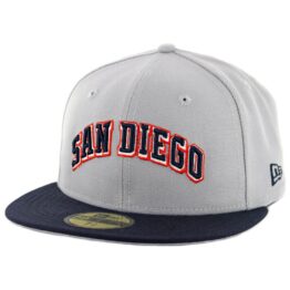 New Era 59Fifty San Diego Padres Wordmark Jersey Logo Fitted Hat Grey Dark Navy