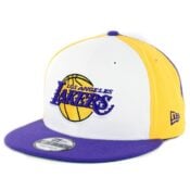 New Era 9Fifty Los Angeles Lakers Team Retro Wheel Snapback Hat Yellow White Purple