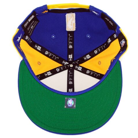 New Era 9Fifty Golden State Warriors Team Retro Wheel Snapback Hat Yellow White Royal Blue