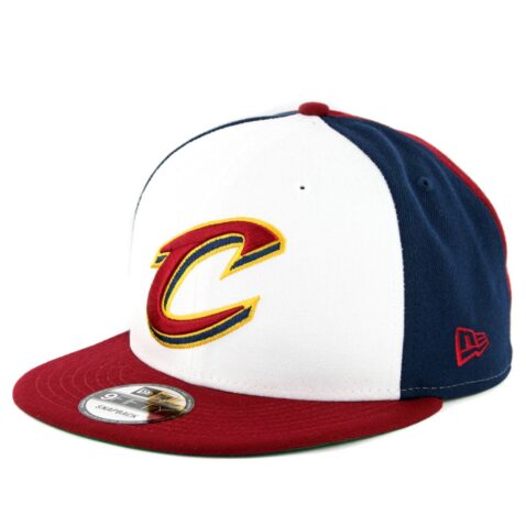 New Era 9Fifty Cleveland Cavaliers Team Retro Wheel Snapback Hat Navy White Burgundy