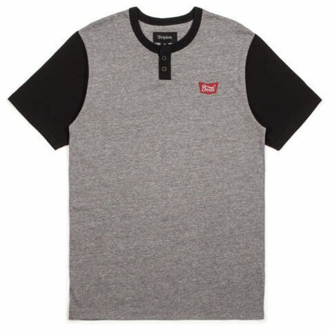 Brixton Stith Short Sleeve Henley T-Shirt Heather Grey Black