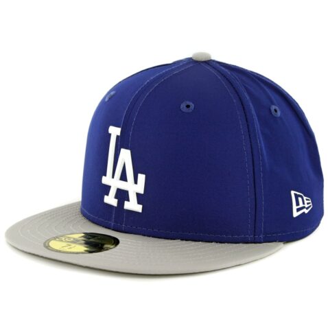 New Era 59Fifty Los Angeles Dodgers Road 2018 Batting Practice On Field Fitted Hat Dark Royal Blue Grey