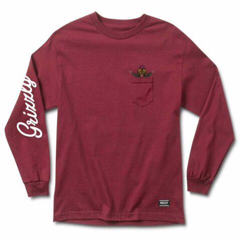 Grizzly Carnivore Long Sleeve Pocket T-Shirt Burgundy