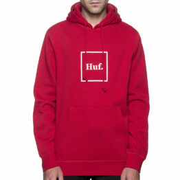 HUF Outline Box Logo Pullover Hooded Sweatshirt Red