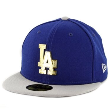 New Era 59fifty Los Angeles Dodgers Golden Finish Fitted Hat Dark Royal Blue
