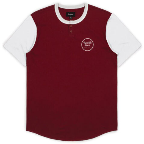 Brixton Wheeler Short Sleeve Henley T-Shirt Burgundy Off White