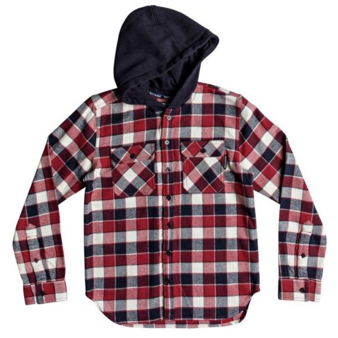 DC Shoes Runnels Flannel Long Sleeve Hooded Shirt Tango Red