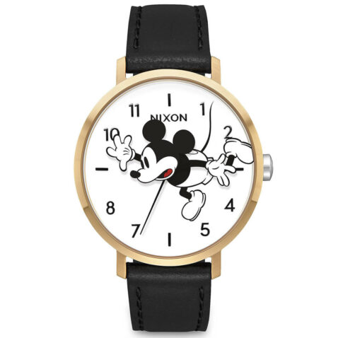 Nixon x Disney Arrow Leather Watch Gold Black Mickey